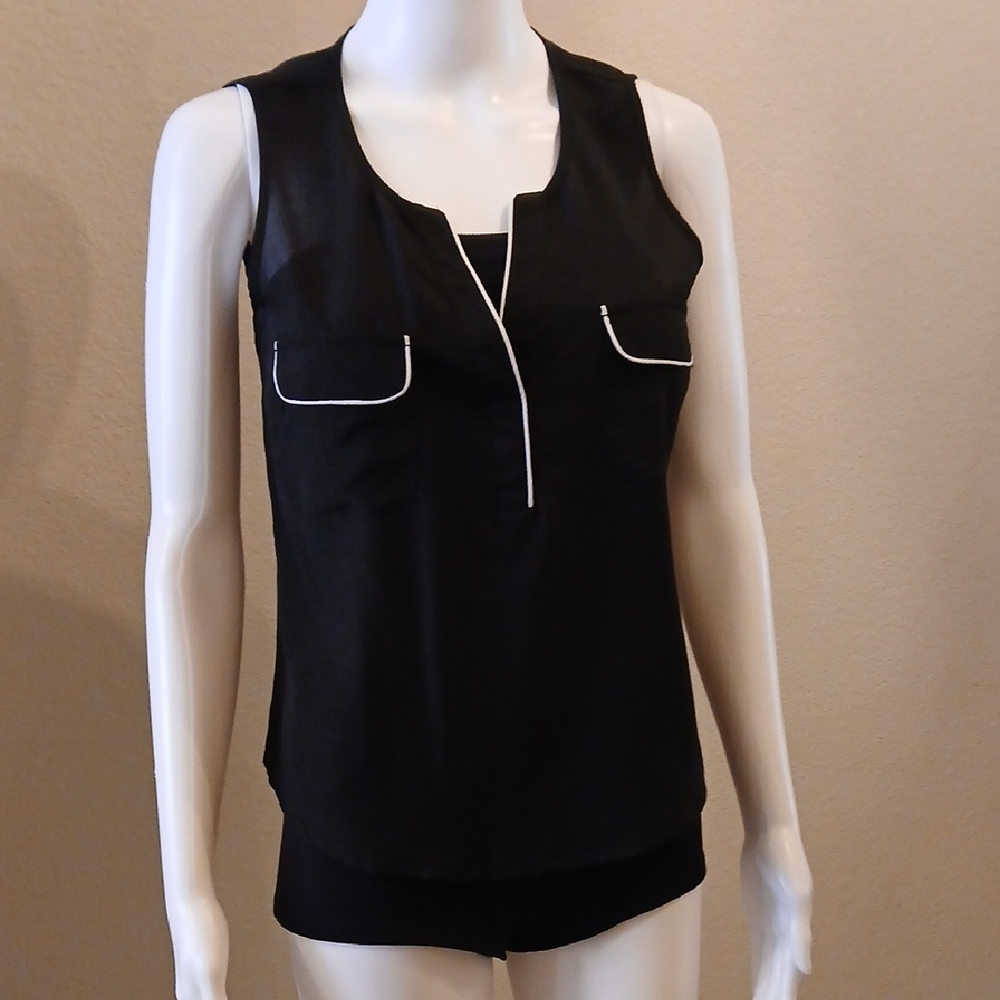 Daniel Raixx Black Blouse with White Accents